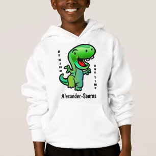 Grün lächelnd Dinosaurier sein gütige Kinder perso Hoodie