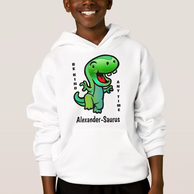 Grün lächelnd Dinosaurier sein gütige Kinder perso Hoodie (Vorderseite)
