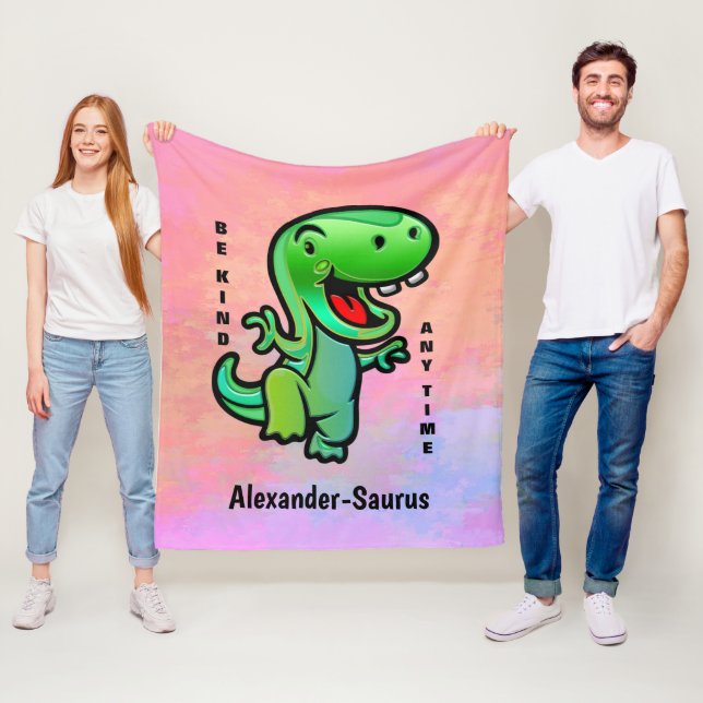 Grün lächelnd Dinosaurier sein Kind personalisiere Fleecedecke (Beispiel)
