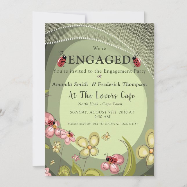 Grün & Lady-Vogel Einladung (Vorderseite)