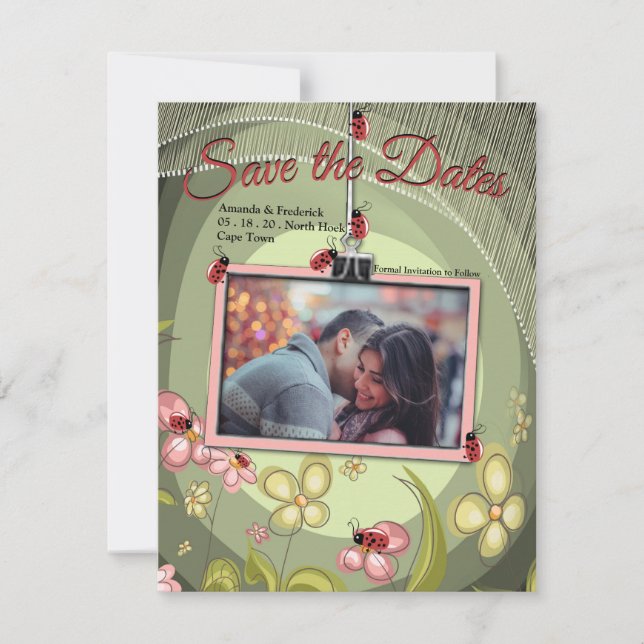 Grün & Lady-Vogel Save The Date (Vorderseite)