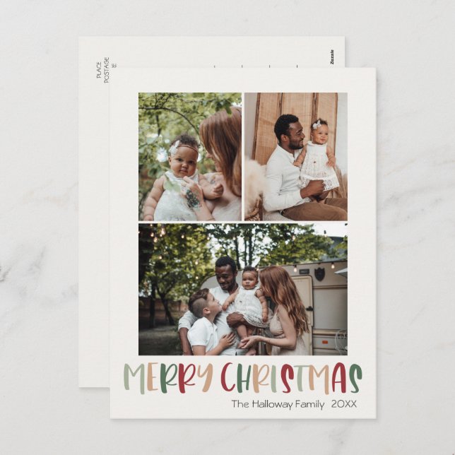 Grün Lässige Weihnachten Vertikal 3 Foto (Vorne/Hinten)