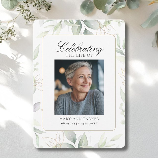 Grün "Lebensfeier" Foto Bestattung Einladung (Greenery "Celebration of Life" Photo Funeral Invitation)