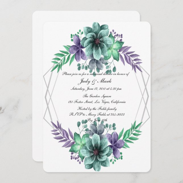 Grün Lila Aquarellfarben Probe Abendessen Einladung (Vorne/Hinten)