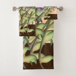 Grün + Lila Blattpfirsiche Badhandtuch Set