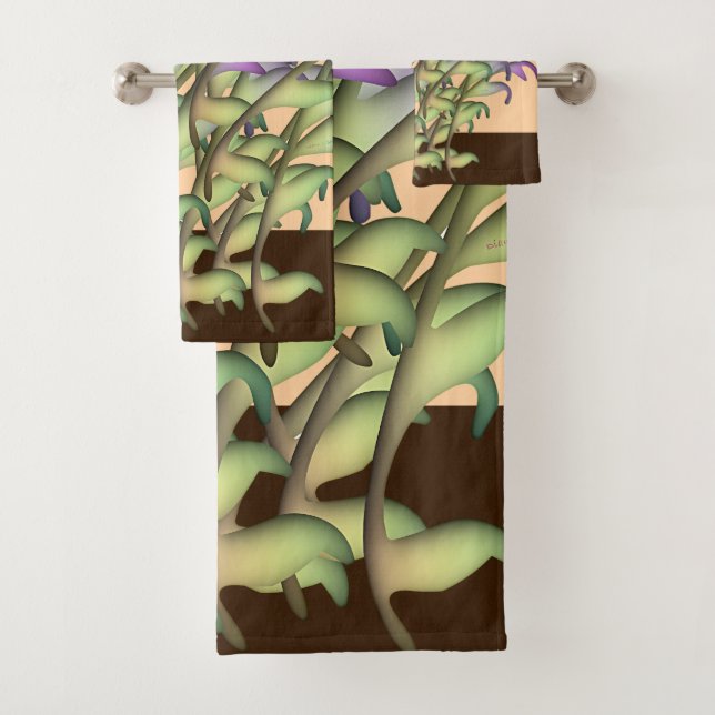 Grün + Lila Blattpfirsiche Badhandtuch Set (Insitu)