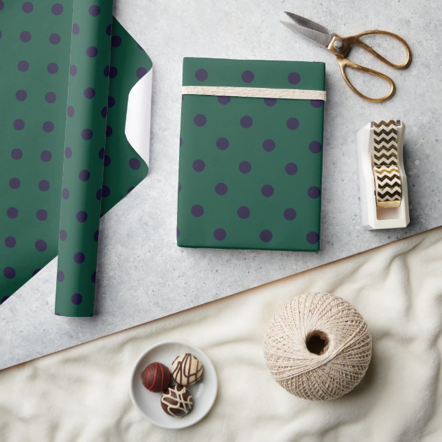 Grün + Lila Punkte (Groß) Geschenkpapier (Kunsthandwerk)