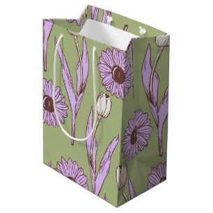 Grün lila Retro Y2K funky Hippie Blumenmuster Mittlere Geschenktüte