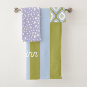 Grün Lila und Blau Mischen und Anpassen Monogramm Badhandtuch Set