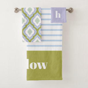 Grün Lila und Blau Mischen und Kombinieren Monogra Badhandtuch Set