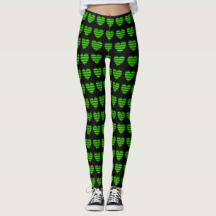 Grün linierte Herzen Leggings