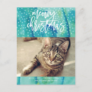 Grün "Meowy Christmas" Begrüßung von Pet Holiday Feiertagspostkarte