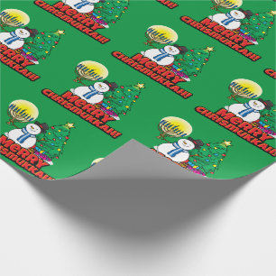 Grün "Merry Chrismukkah" mit Snowman und Menorah Geschenkpapier