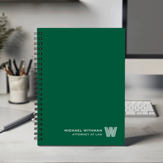 GRÜN Minimal Monogramm Initial CORPORATE BUSINESS Notizbuch (monogrammed notebook with bold initial)
