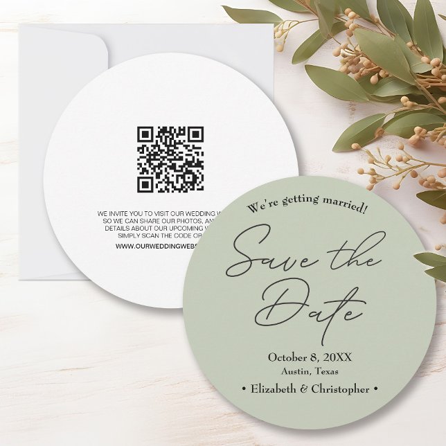 Grün minimale Hochzeit Datum speichern Einladung (Minimalist Sage green save the date with wedding website. )