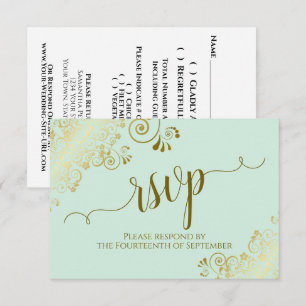 Grün mint & Gold elegante Kalligrafie Hochzeit RSVP Karte