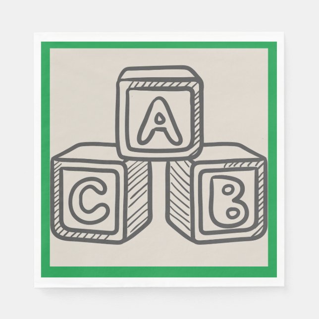 Grün mit Alphabet Blocks Baby Duschkabine Mittages Serviette (Vorderseite)