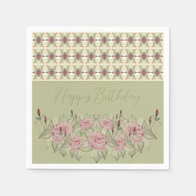 Grün mit cremefarbenem Weiß und Rose Serviette (Vorderseite)