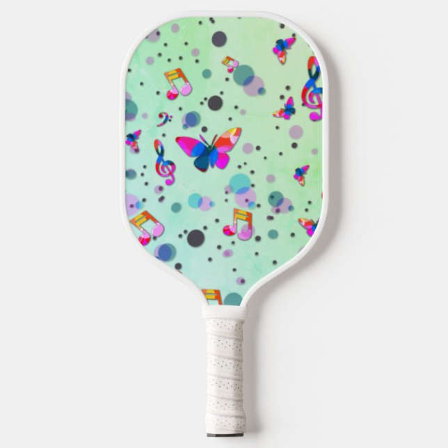 Grün mit farbigem Musikdesign Pickleball Schläger (Vorderseite)