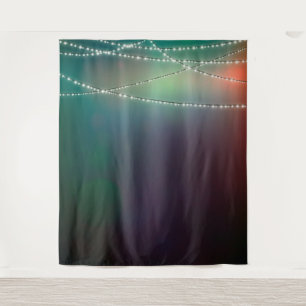 Grün mit Foto-Hintergrund der Fairy Lights Wandteppich