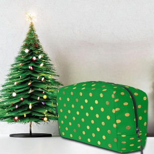 Grün mit Gold-Glitzer-Punkten Waschbeutel