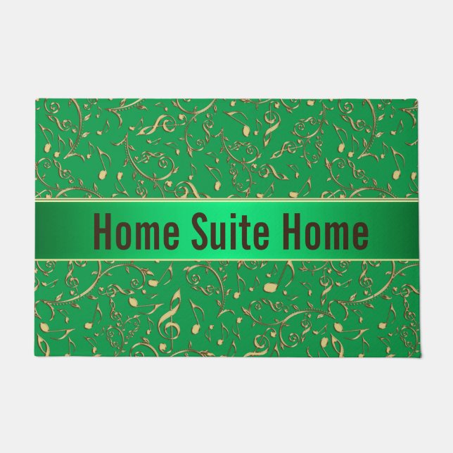 Grün mit GoldMusiknoten-willkommene Fußmatte (Vorderseite)