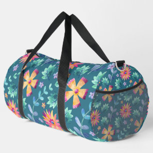 GRÜN MIT PINK & GELBEN RANDOM-BLUME DUFFLE BAG