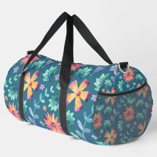 GRÜN MIT PINK & GELBEN RANDOM-BLUME DUFFLE BAG