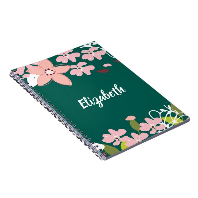 Grün mit rosa Blume Personalisiert Notizblock (Rechte Seite)