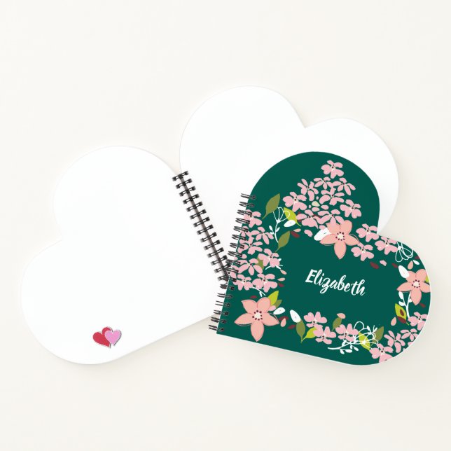 Grün mit rosa Blume Personalisiert Notizbuch (Innenseite)
