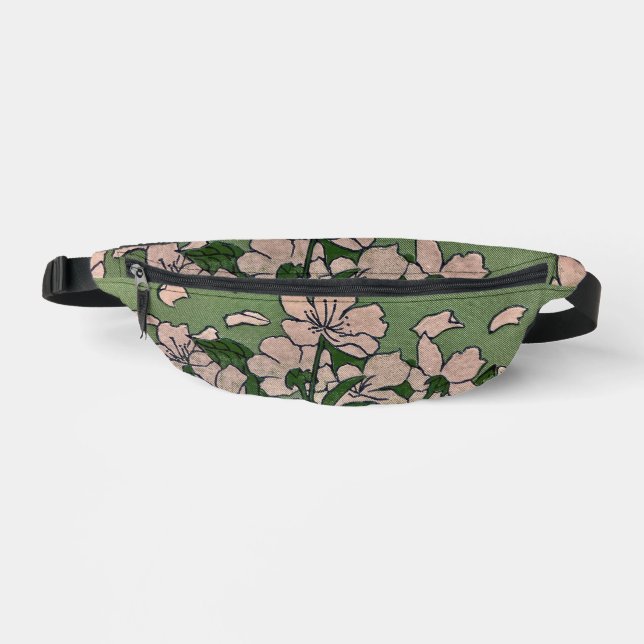 Grün mit rosa Blüten Bauchtasche (Vorderseite)