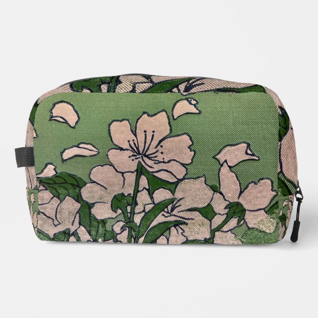 Grün mit rosa Blüten Waschbeutel (Vorderseite)