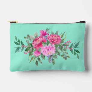Grün mit rosa Rosen Zubehörtasche