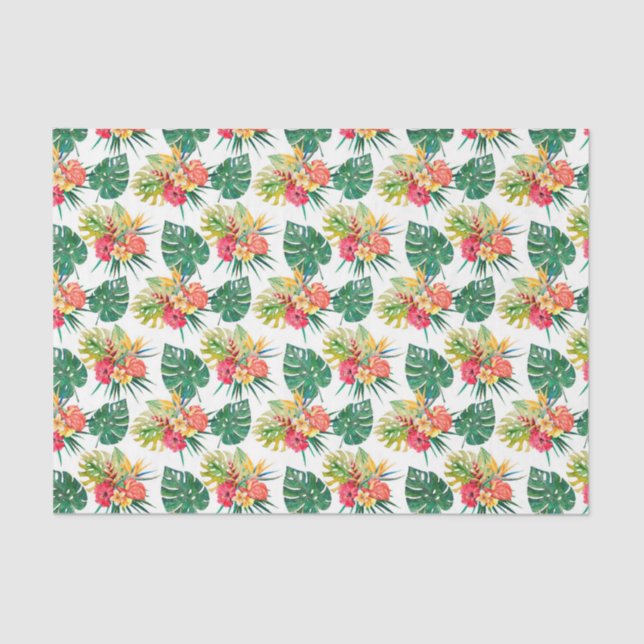 Grün mit tropischen Blume und Palm-Blätter 2 Seidenpapier (Vorderseite)