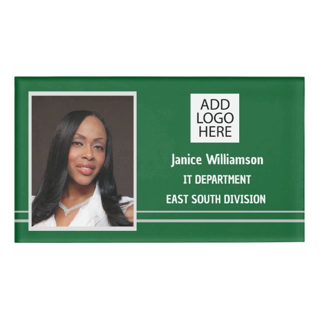 Grün mit weißen Streifen Name und Foto Namenschild (Vorderseite)