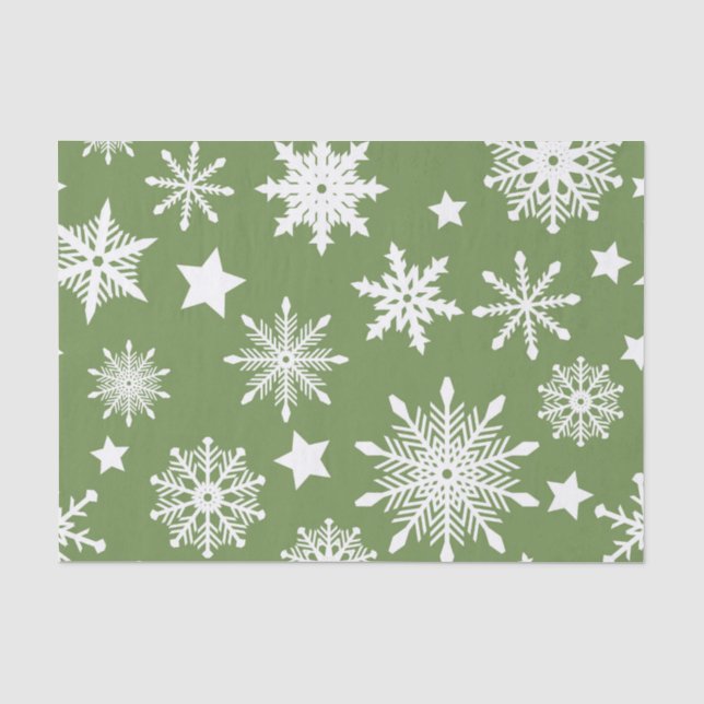GRÜN MIT WEISSEN WINTERSCHNEEEN SEIDENPAPIER (Vorderseite)