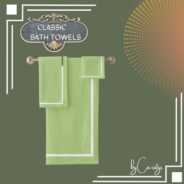 Grün mit weißer Grenze Badhandtuch Set (Von Creator hochgeladen)