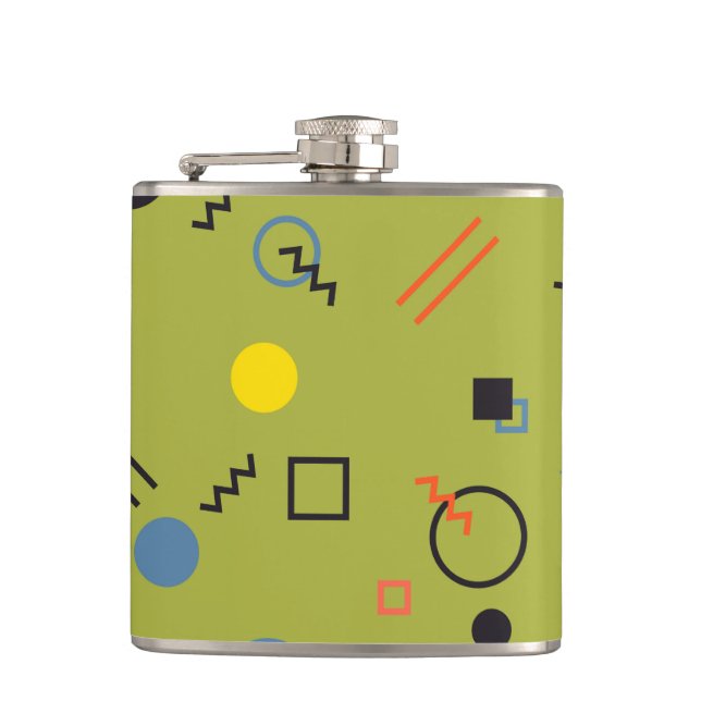 Grün, modern, cool, trendy, urban,Memphis-Muster Flachmann (Vorderseite)