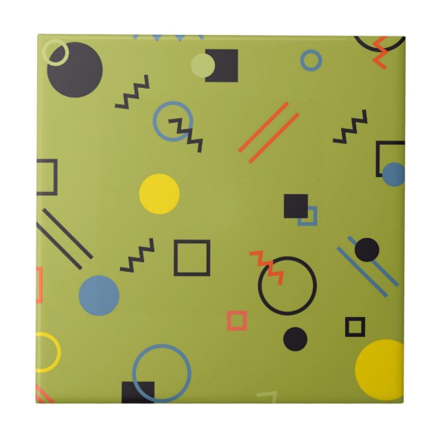Grün, modern, cool, trendy, urban,Memphis-Muster Fliese (Vorderseite)