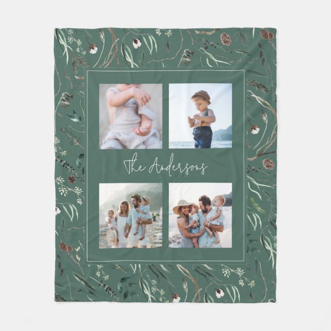 Grün, modern und elegant, botanisch, 4 Foto Fleecedecke (Vorderseite)