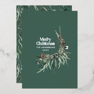 Grün, modern und elegant, botanisch rustikal f folien feiertagskarte