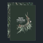 Grün, modern und elegant, botanisch rustikal feiertagskarte<br><div class="desc">Dunkelgrüne moderne elegante rustikale Aquarell getrocknete botanische florale gedämpfte Farben Weihnachtskarte.</div>