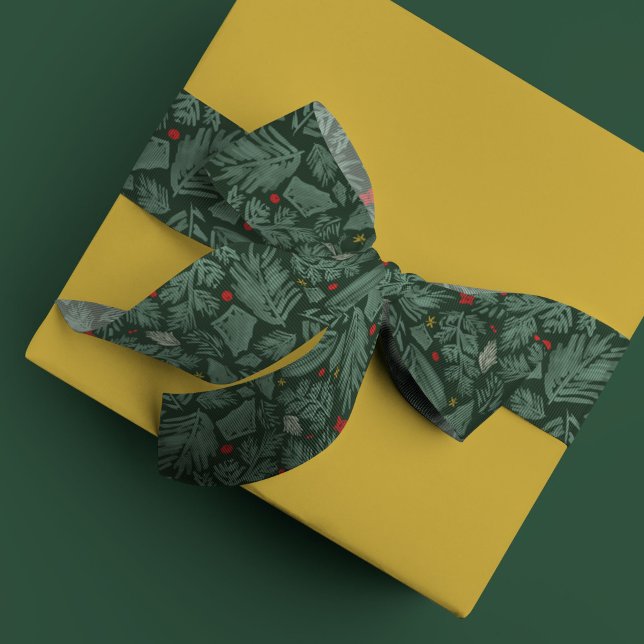 Grün Moderner festlicher botanischer Urlaub Satinband (Gorgeous green festive botanical holiday ribbon.)