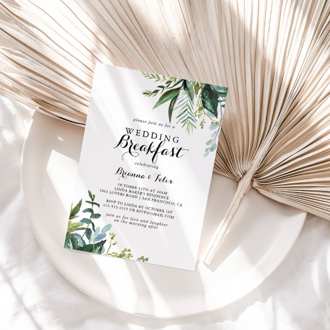 Grün Modernes kalligrafisches Hochzeitsfrühstück Einladung (Von Creator hochgeladen)