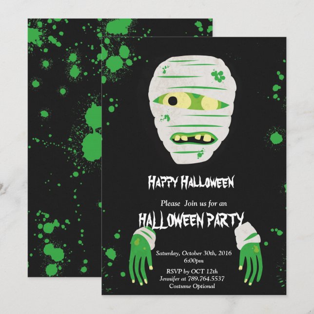Grün-Monster Halloween Einladung (Vorne/Hinten)