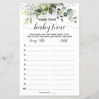 Grün Name Baby Tune Baby Shower Game Card Flyer