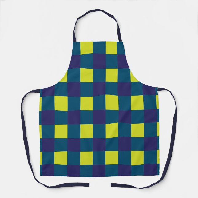 Grün-Navy-Blau-Schachbrettmuster Schürze (Vorderseite)