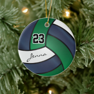 Grün, Navy Blau und Weiß - 🏐 Volleyball Keramik Ornament