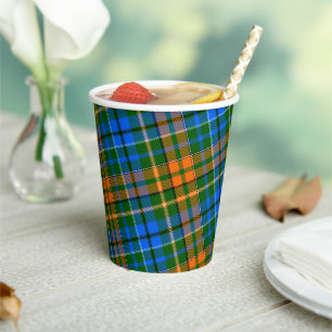 Grün Orange Blau Kariert Tartan Design Pappbecher