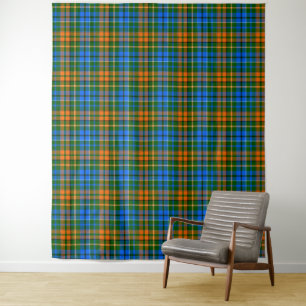 Grün Orange Blau Kariert Tartan Design  Wandteppich